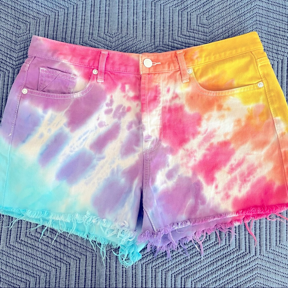 7 FOR ALL MANKIND Monroe Cutoff Shorts size 30 Denim TIE DYE diy ooak